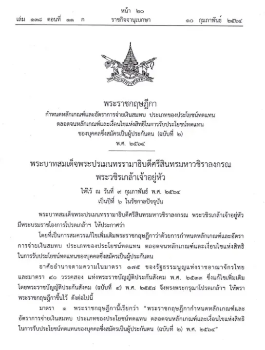ราชกิจจาฯประกาศ เพิ่มเงินทำศพ-เงินสงเคราะห์แก่ผู้ประกันตนม.40