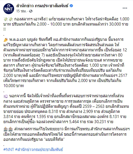 กองสลากฯ เอาจริง แก้สลากเกินราคา ให้รางวัลนำจับคดีละ 1,000