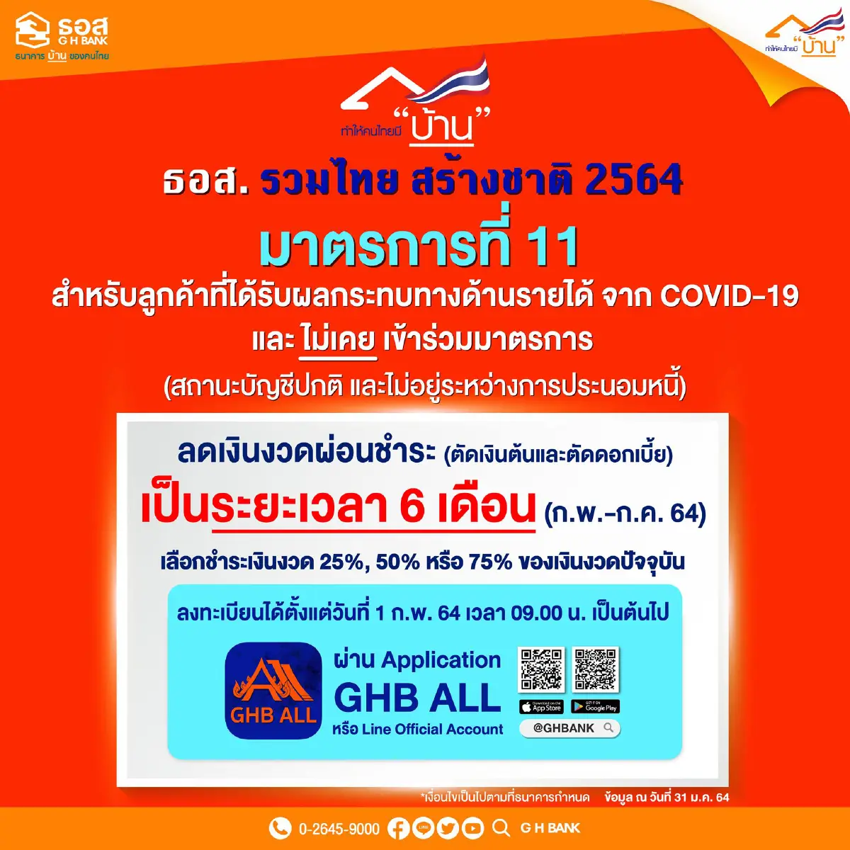 ธอส. เปิดลงทะเบียน ลดค่าผ่อนชำระค่างวด 6 เดือน ทั้งต้น - ดอก