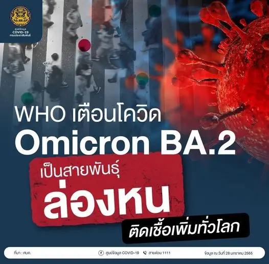 WHO เตือนโควิด Omicron BA.2 เป็นสายพันธุ์ 'ล่องหน'