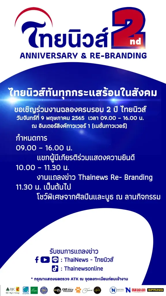 "ไทยนิวส์" ครบรอบ 2 ปี Re-Brandingกับโลโก้ใหม่ ดันทุกแพลตฟอร์มข่าวเพื่อก้าวไปอีกขั้นอย่างมั่นคง