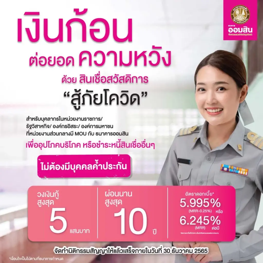 สมัครได้แล้ว สินเชื่อสวัสดิการ "สู้ภัยโควิด" ให้กู้สูงสุด 5 แสน ไม่ต้องค้ำ