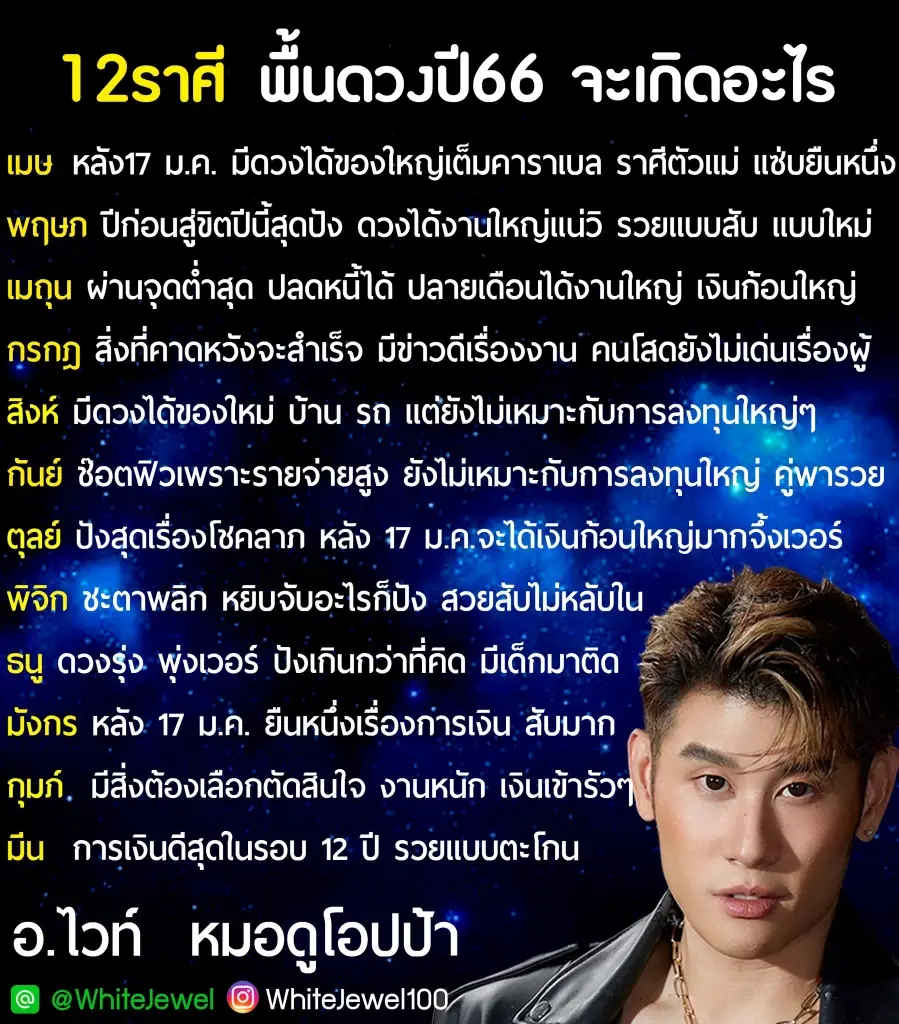 หมอไวท์ เปิดพื้นดวง 12 ราศี ปี 2566 พบราศีขึ้นแท่นดวงมหาเฮง