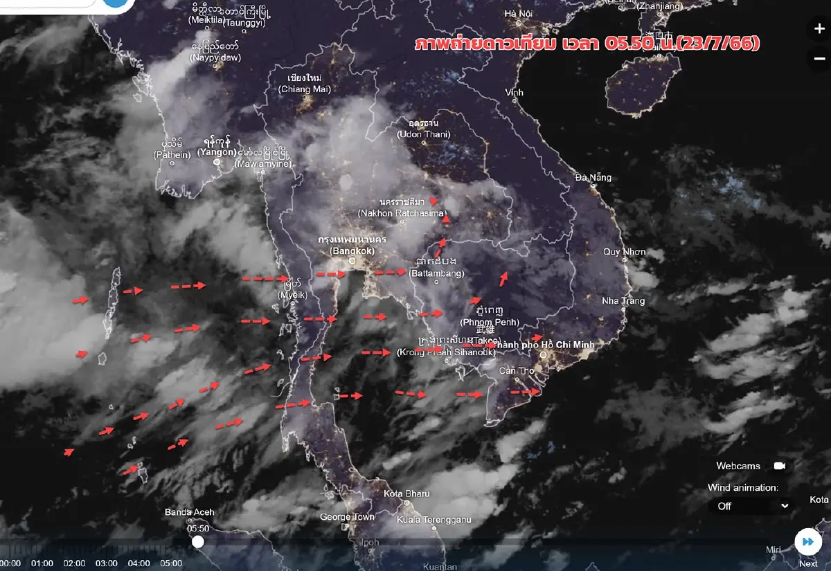 เตือนด่วน แผนที่ 46 จังหวัดระดับสีเหลือง-แดง เสี่ยงฝนตกหนักถึงพรุ่งนี้เช้า