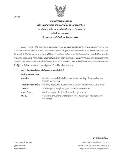 กรมอุตุฯ เตือนฉบับที่ 8 เช็กพื้นที่ 42 จังหวัด ฝนตกหนักถึงหนักมาก กทม.ตก 60%