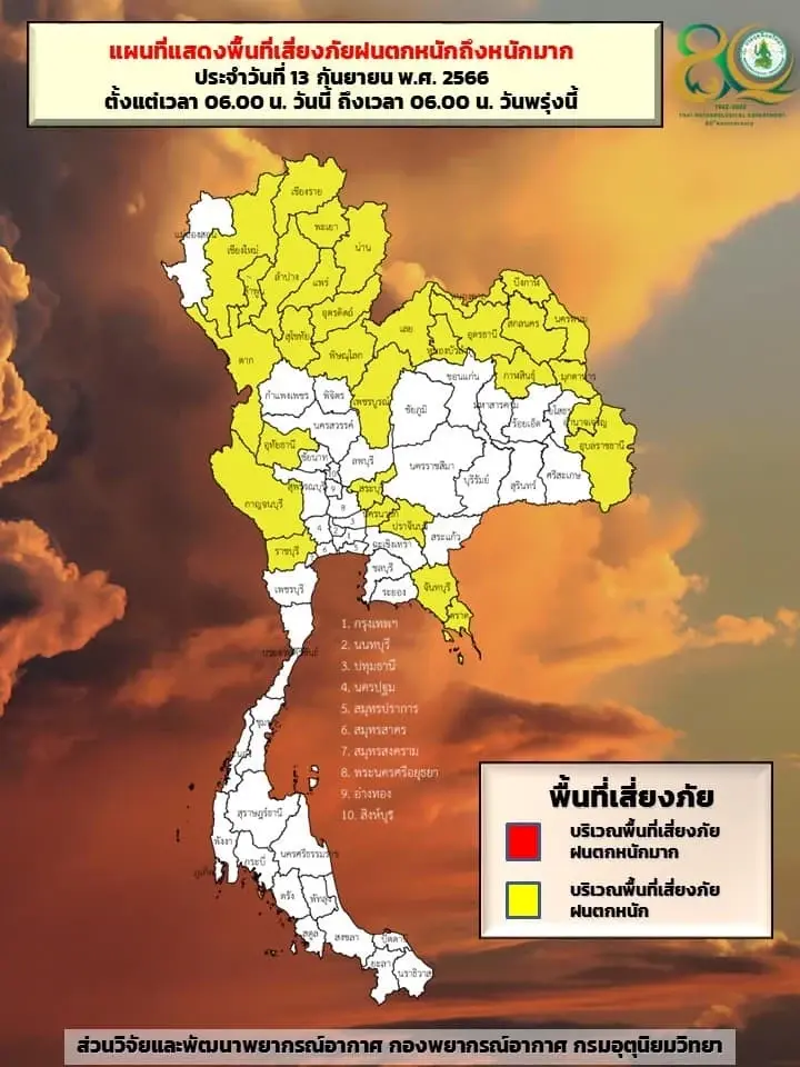 พยากรณ์อากาศวันนี้ เปิดพื้นที่เสี่ยงสีเหลือง 31 จว. เตือนรับมือฝนตกหนัก