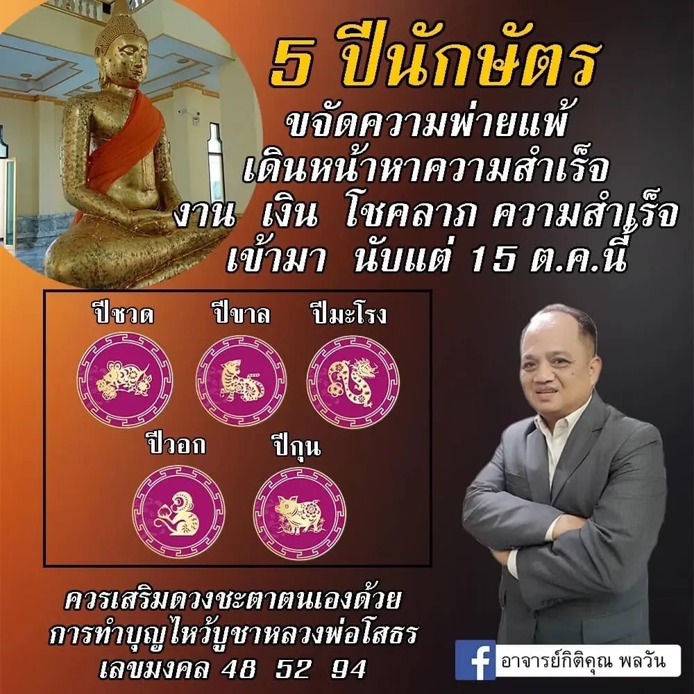 ทำนายดวง 5 ปีนักษัตร ตั้งแต่ 15 ต.ค. 66 นี้  งาน เงิน โชคลาภ ความสำเร็จจะเข้ามา