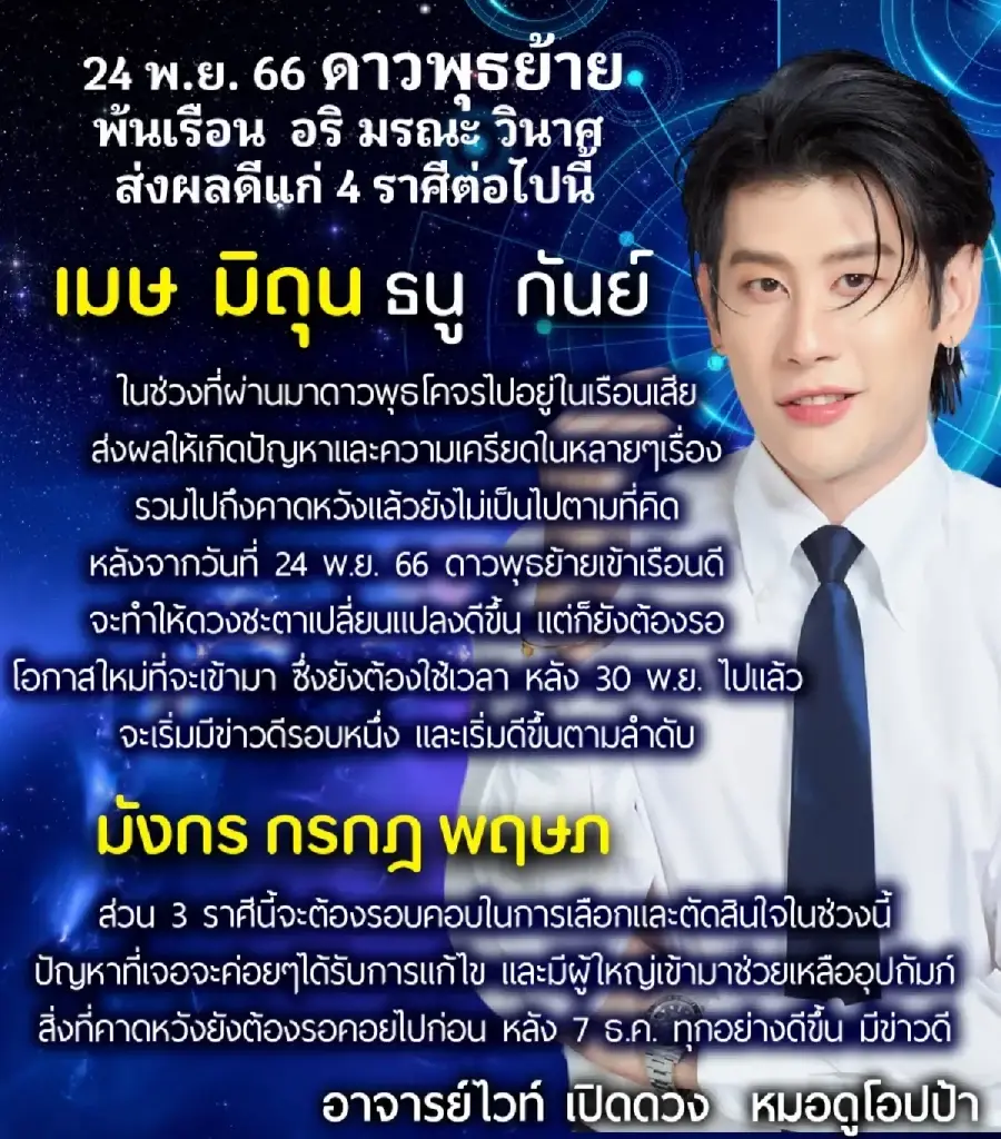 เปิดดวงชะตา 4 ราศี หลังดาวพุธย้าย 24 พ.ย. ดวงชะตาเปลี่ยนแปลงดีขึ้น