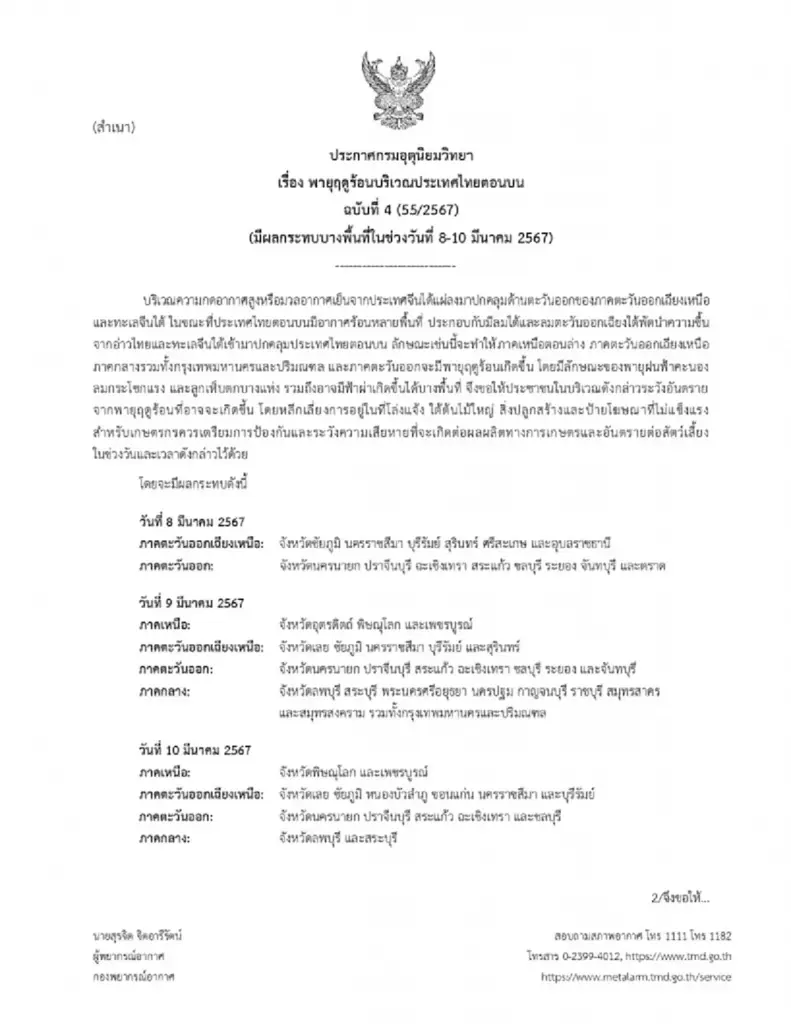 กรมอุตุฯ เตือนฉบับที่ 4 พายุฤดูร้อน เช็กพื้นที่ 28 จังหวัด เจอฝนฟ้าคะนอง