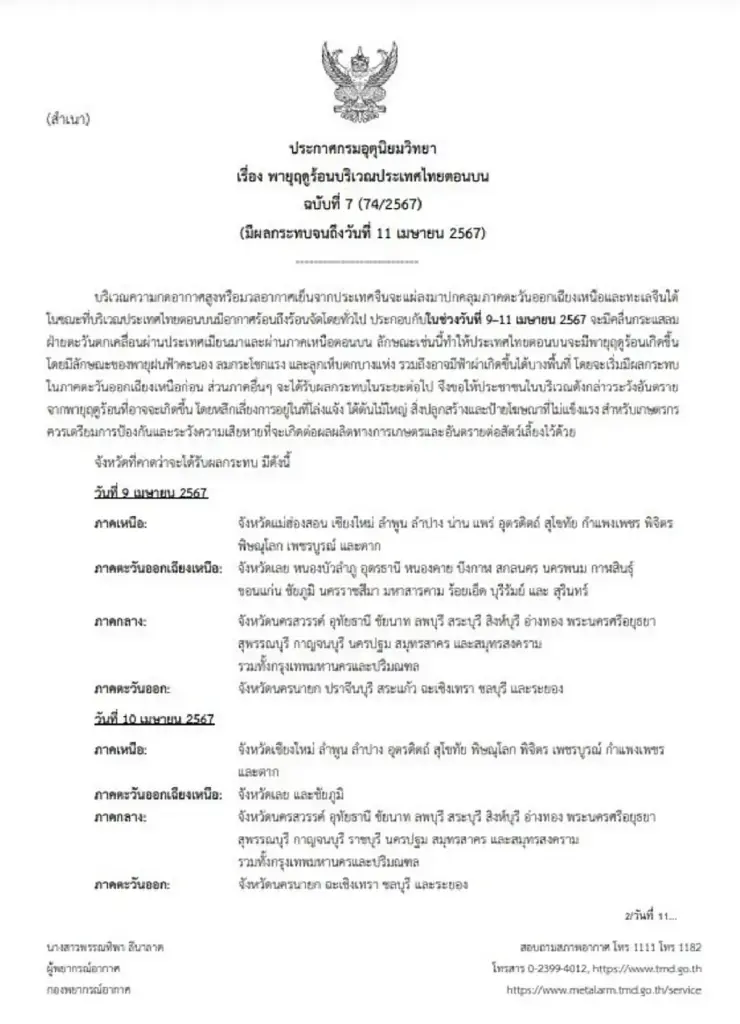 ประกาศเตือน "พายุฤดูร้อน" ฉบับ 7 พายุฝนฟ้าคะนองถล่ม 37 จังหวัด กทม.โดนด้วย 