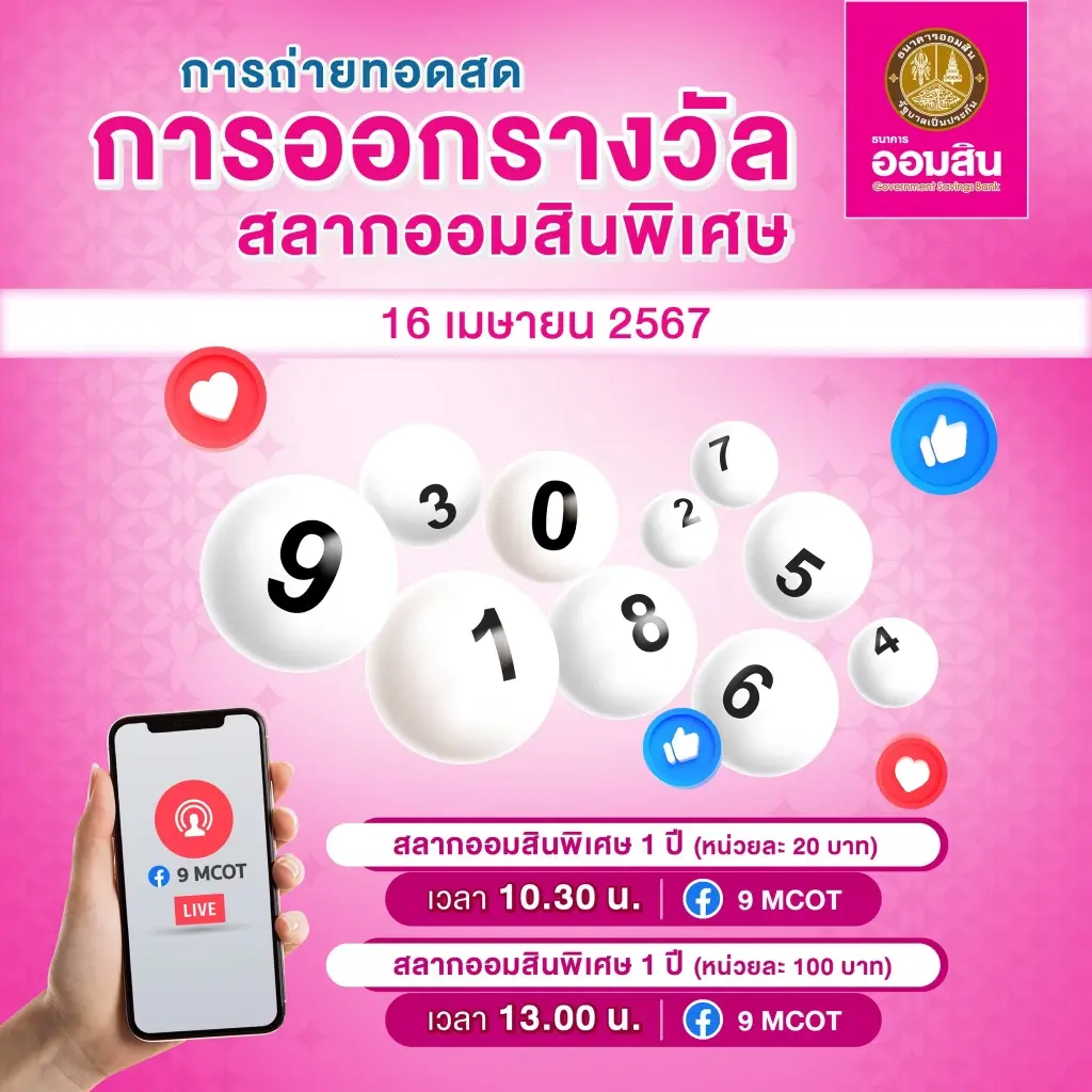 ตรวจสลากออมสินพิเศษ 1 ปี (หน่วยละ20) - ผลออมสินพิเศษ 1 ปี(หน่วยละ100) 16/04/67