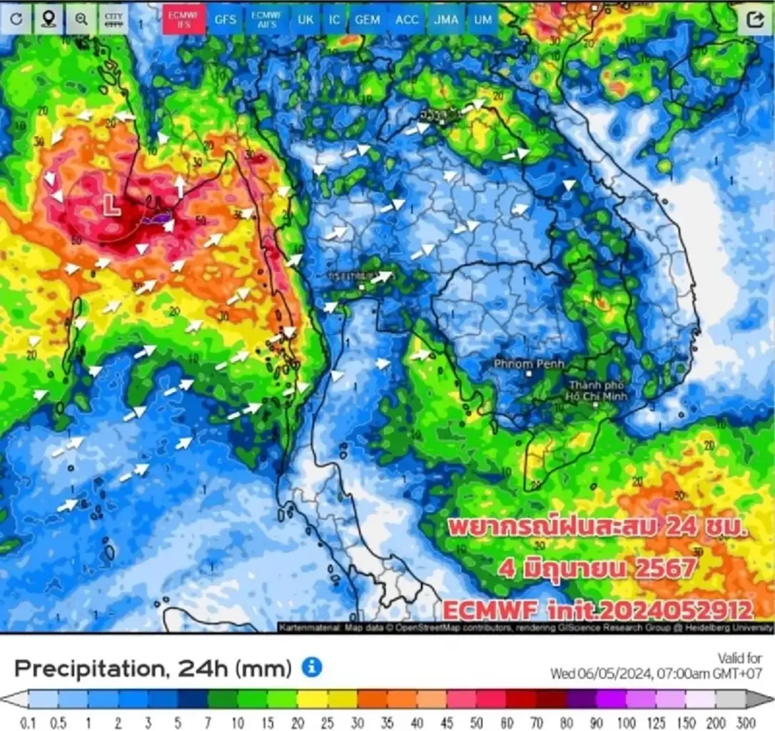 เช็กสภาพอากาศ เปิดเส้นทางมรสุมเข้าไทย พื้นที่เสี่ยงเตรียมรับมือฝนตกหนัก