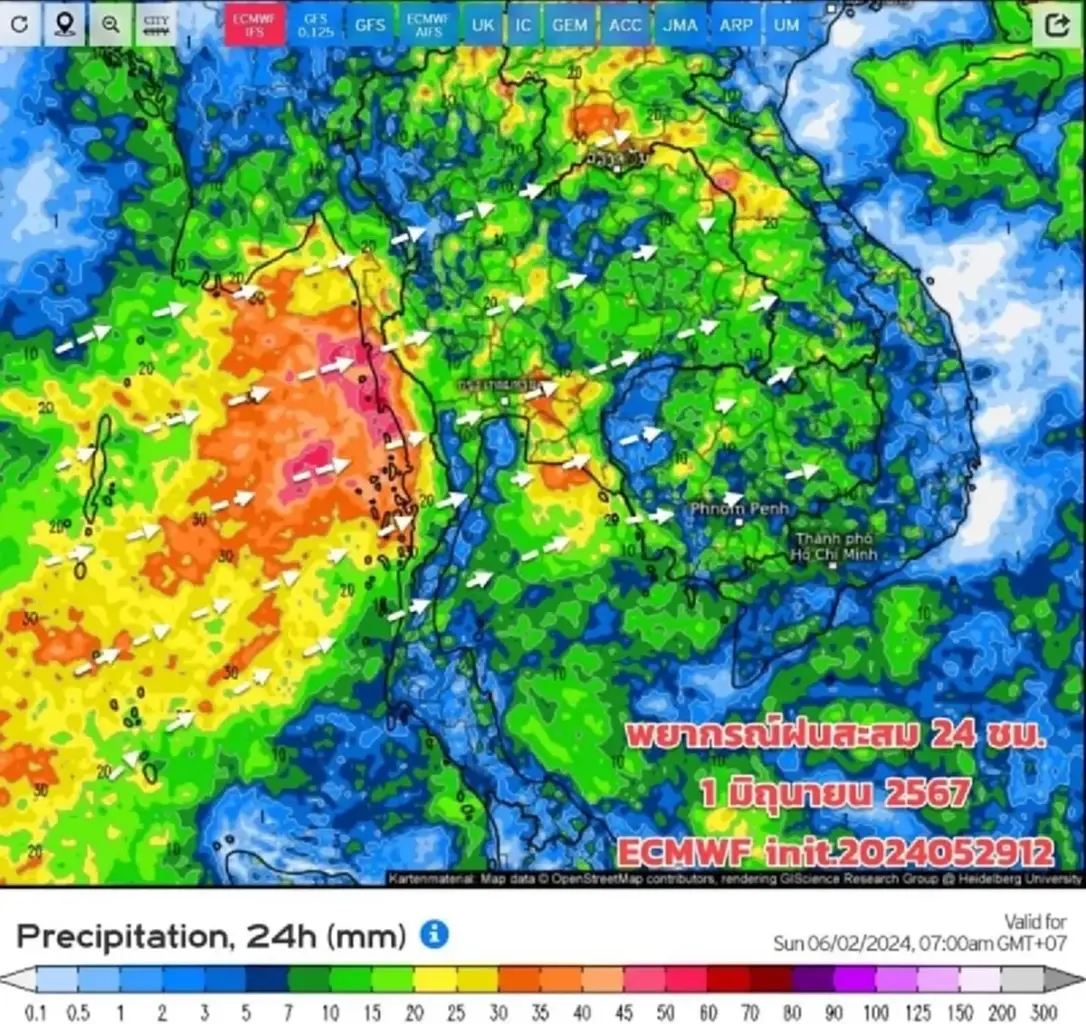 เช็กสภาพอากาศ เปิดเส้นทางมรสุมเข้าไทย พื้นที่เสี่ยงเตรียมรับมือฝนตกหนัก