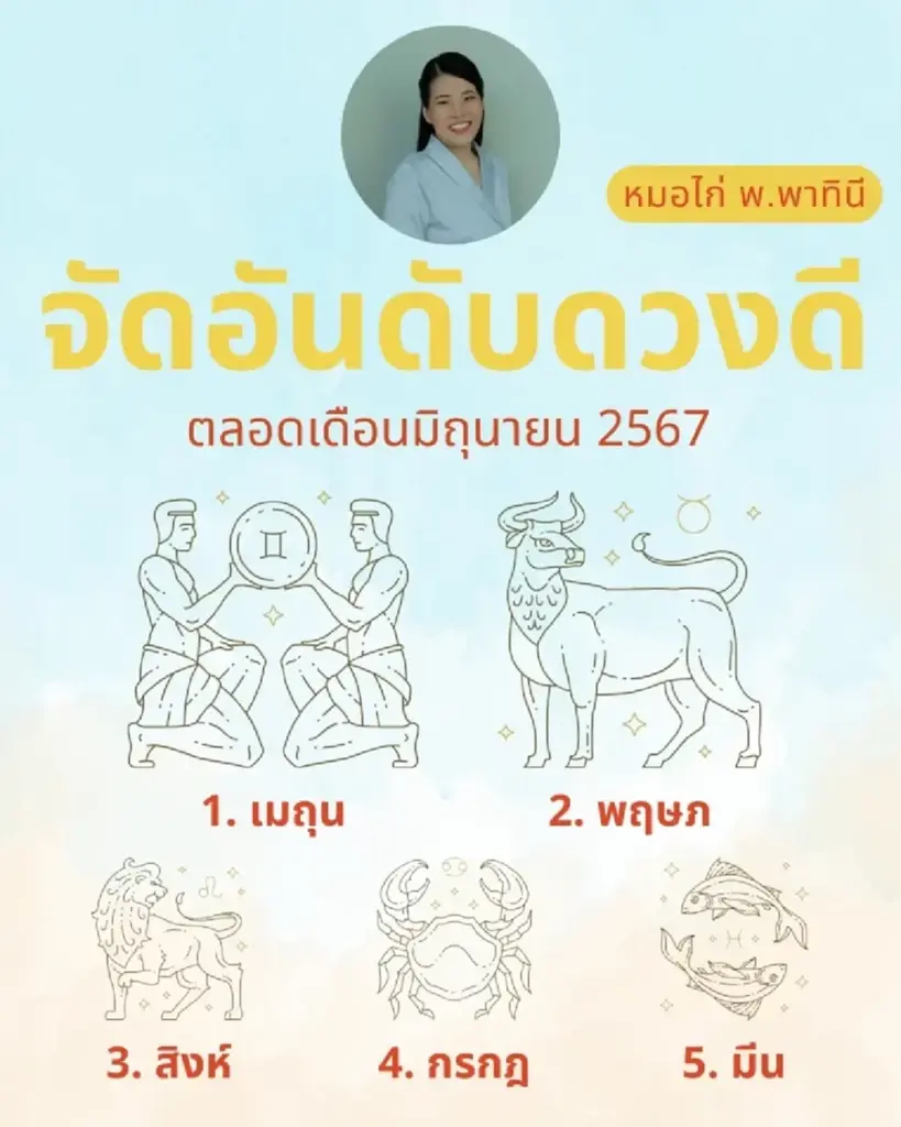 เปิดดวงชะตา จัดอันดับดวงดี 5 ราศีเด่น เดือนมิถุนายน 2567