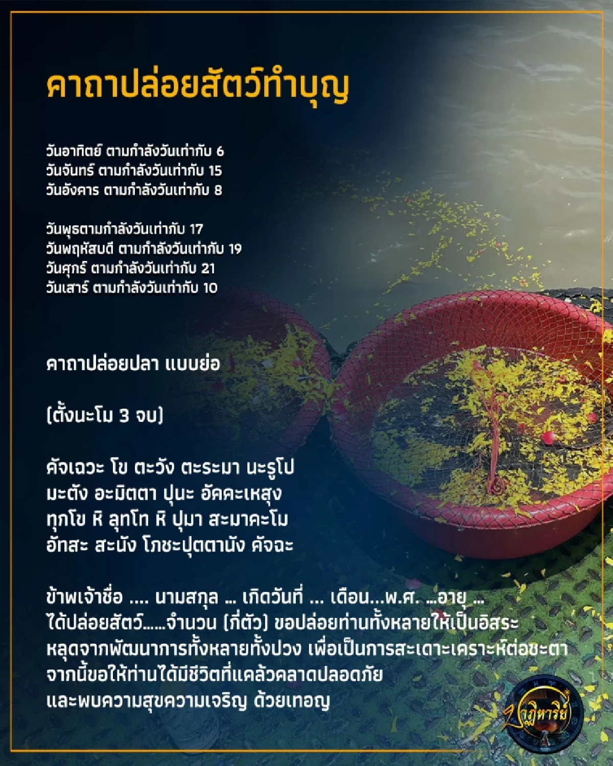 คาถา คำกล่าว ปล่อยสัตว์ทำบุญ ในวันพระใหญ่