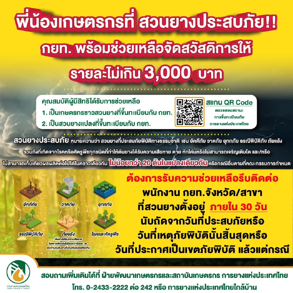 กยท.เร่งช่วยสวนยางประสบภัย จัดสวัสดิการรายละไม่เกิน 3,000 บาท