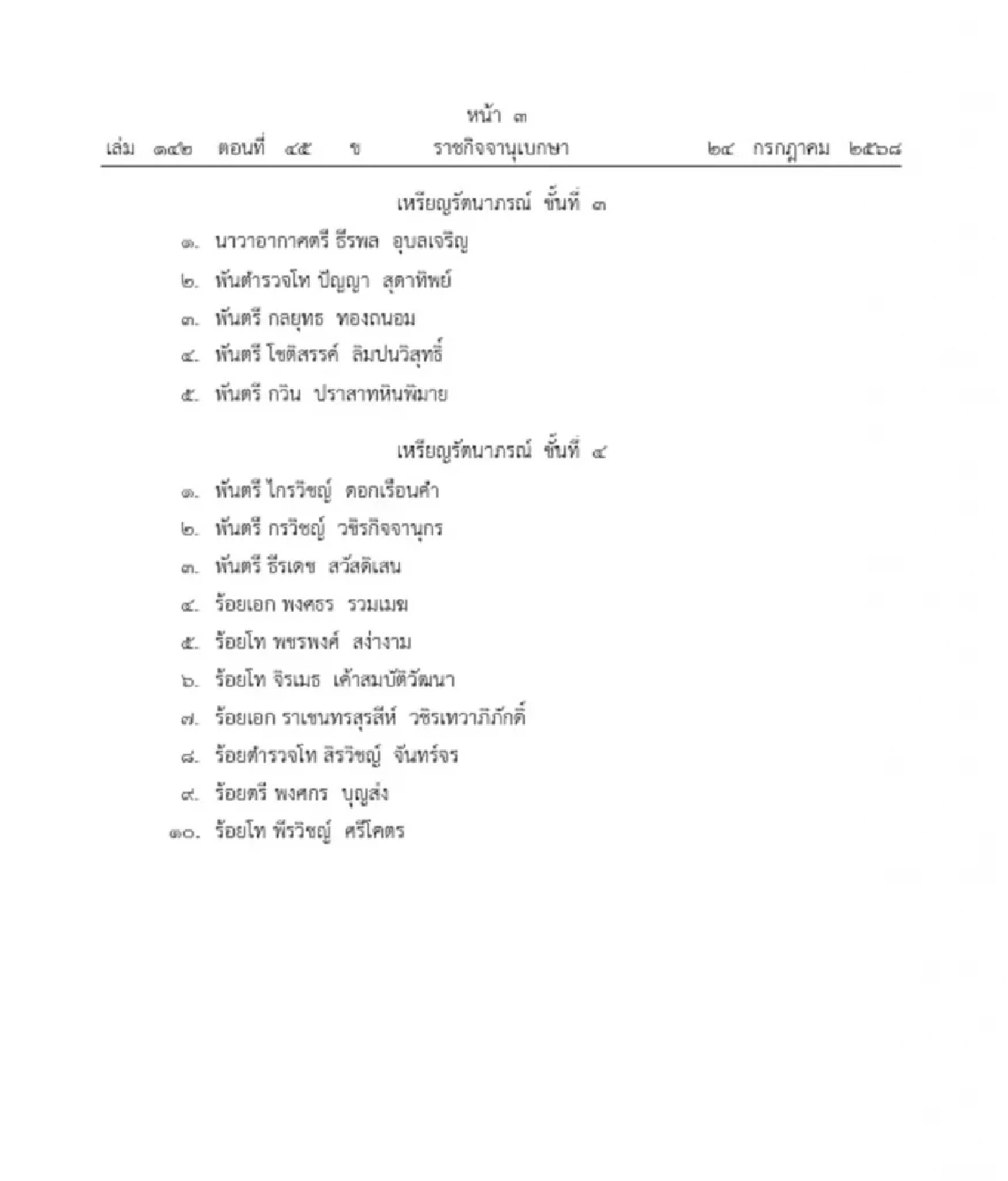 โปรดเกล้าฯ พระราชทานเครื่องราชฯ แก่ข้าราชบริพารในพระองค์ 24 ราย