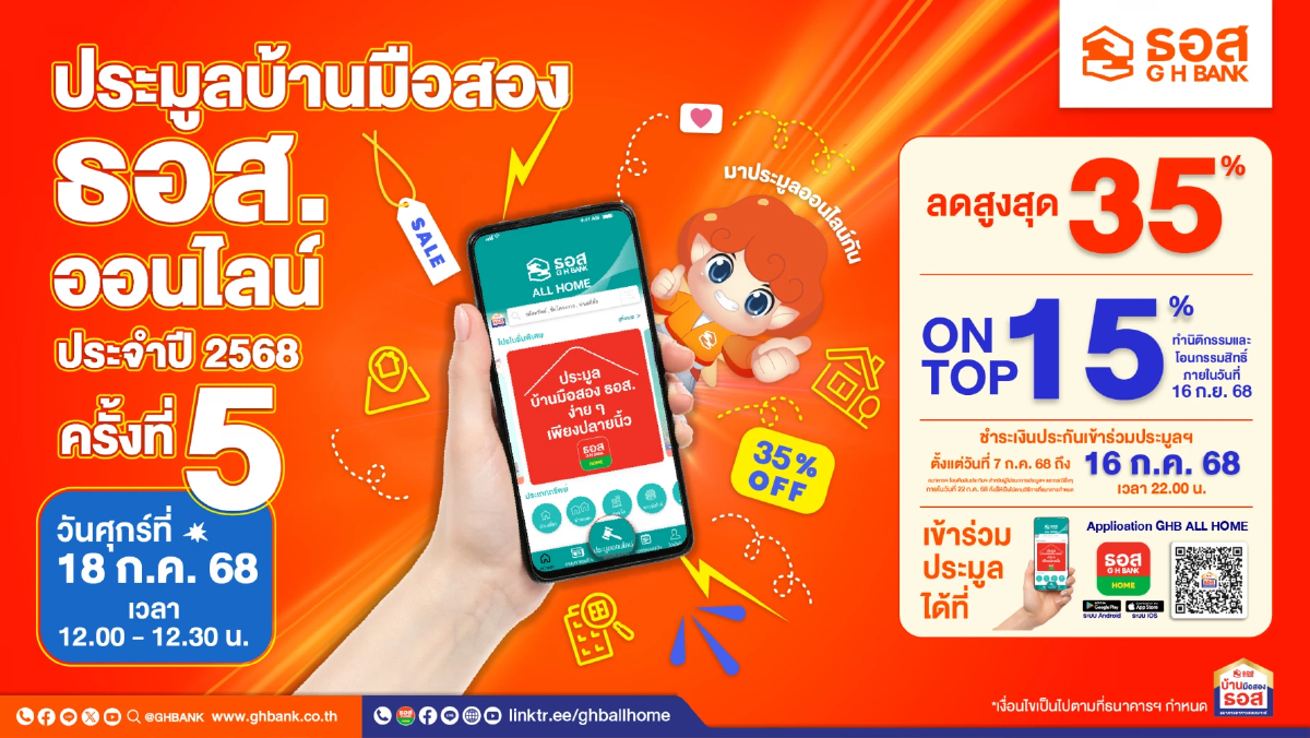 ธอส. จัดงานประมูลบ้านมือสองออนไลน์ ประจำปี 2568 ครั้งที่ 5