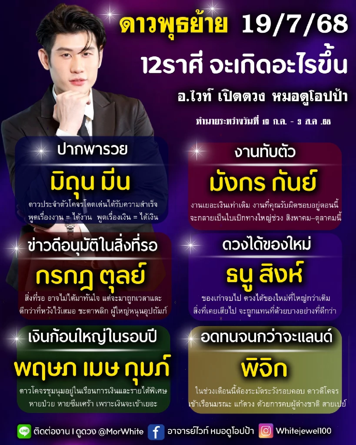 หมอไวท์ ชี้ ดาวพุธย้าย 3 ราศี เงินเข้าเยอะ ได้เงินก้อนใหญ่ในรอบปี