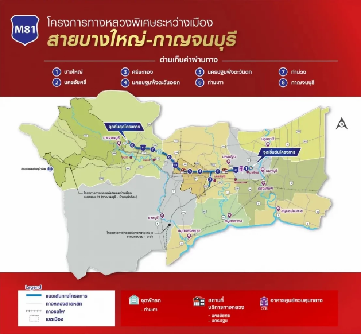 เฮ! มอเตอร์เวย์ M81 (บางใหญ่-กาญจนบุรี) เตรียมเปิดวิ่งฟรี ต.ค. 68 ตลอดเส้นทาง 96 กม.