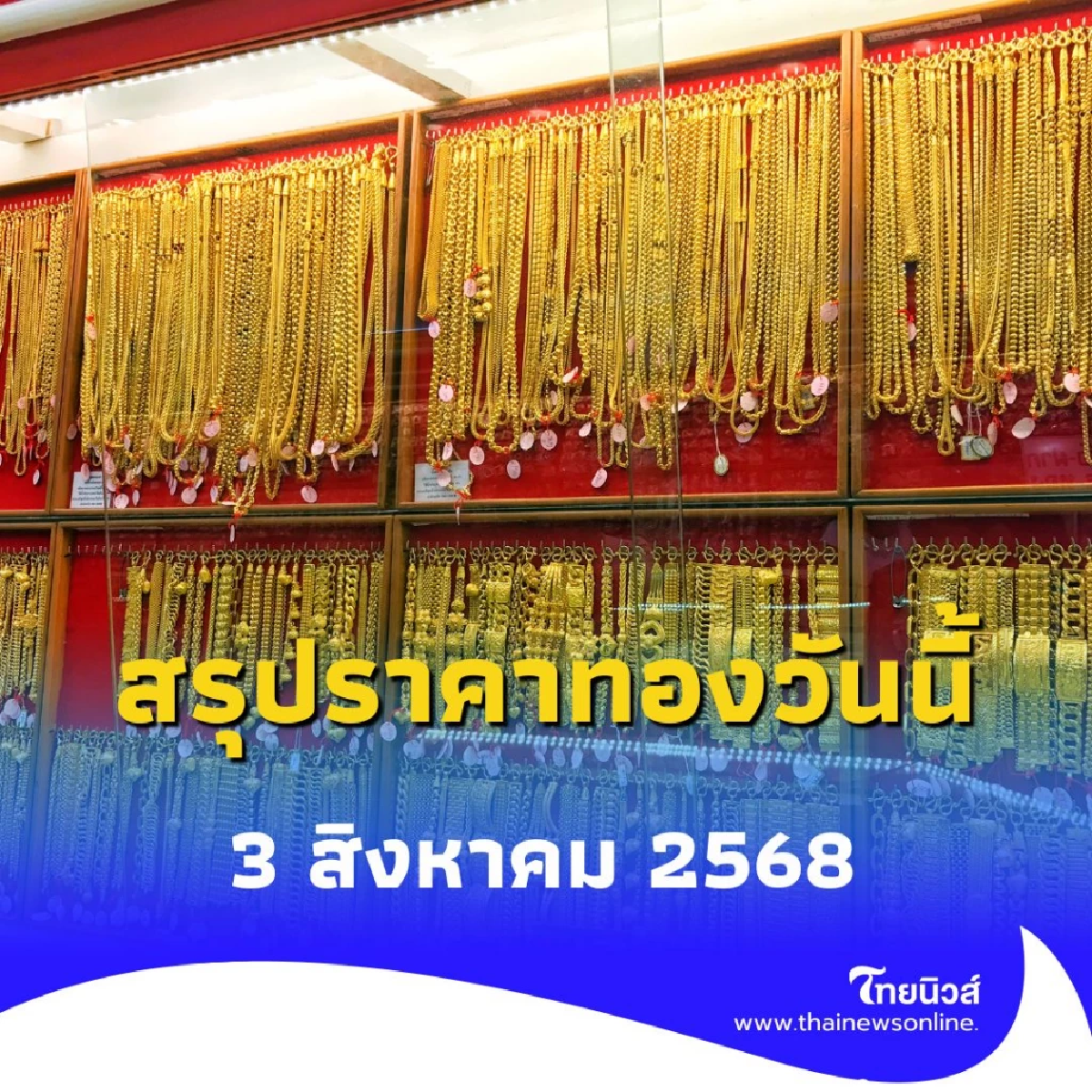 สรุปราคาทองวันนี้ 3 สิงหาคม 2568 ราคาทองอยู่ที่บาทละเท่าไหร่