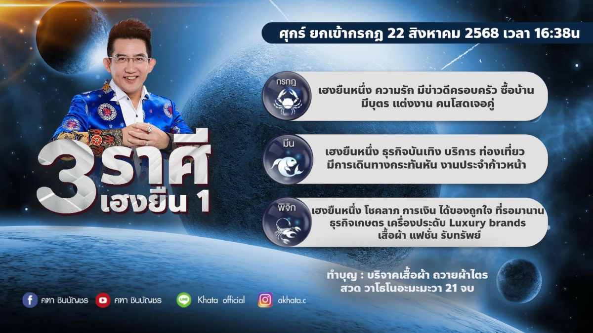 อาจารย์คฑา ชี้ 3 ราศี เฮงยืนหนึ่ง รับดาวศุกร์ย้ายวันนี้ 22 ส.ค.