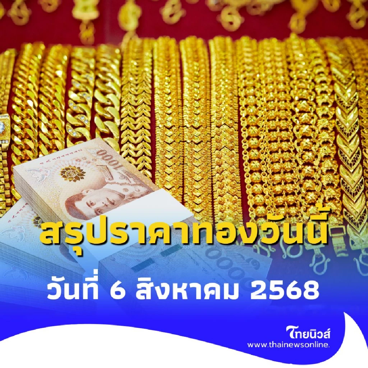 สรุปราคาทองวันนี้ วันที่ 6 สิงหาคม 2568 ราคาทองอยู่ที่บาทละเท่าไหร่