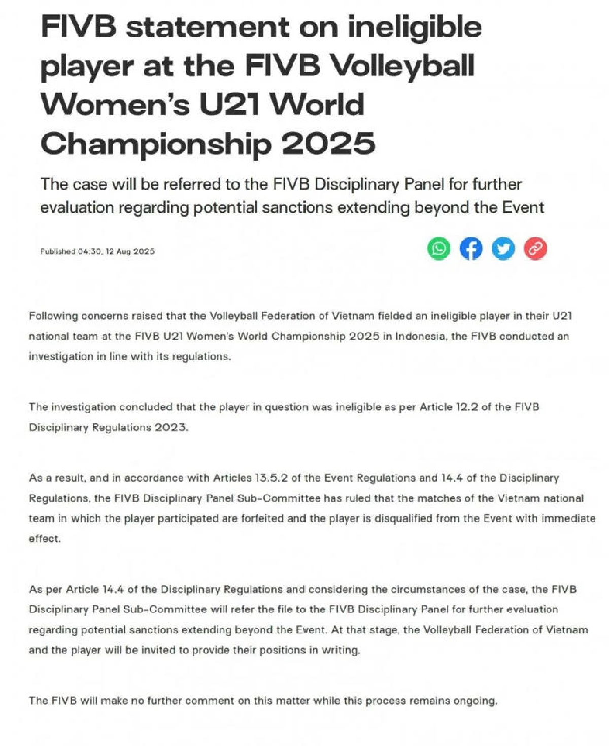 2 สาววอลเลย์บอลทีมชาติเวียดนาม โดน FIVB แบน - ริบชัยนะทุกเกม