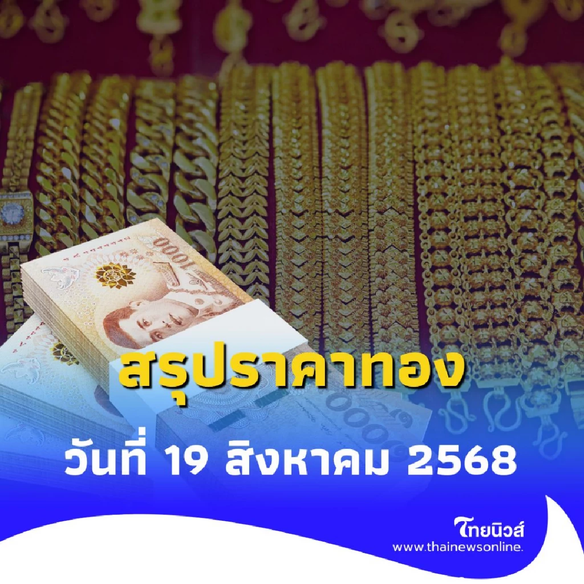 สรุปราคาทองวันนี้ วันที่ 19 ส.ค. 68 ราคาทองวันนี้อยู่ที่บาทละเท่าไหร่