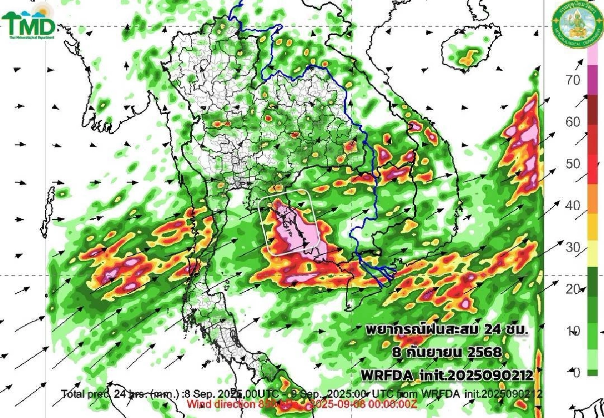 กรมอุตุฯ พยากรณ์ฝน 3–12 ก.ย. 68 เตือนหลายจังหวัดเสี่ยงน้ำหลาก–ฝนตกหนัก