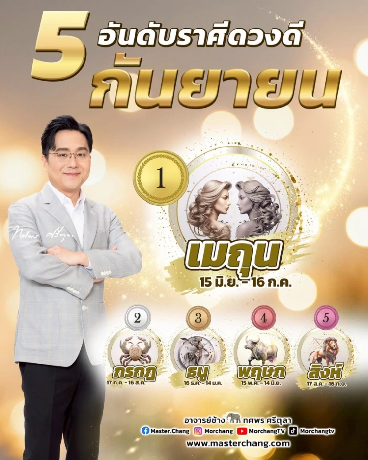 หมอช้าง ชี้ชัด 5 ราศีดวงดี พุ่งแรงที่สุดเดือนกันยายน