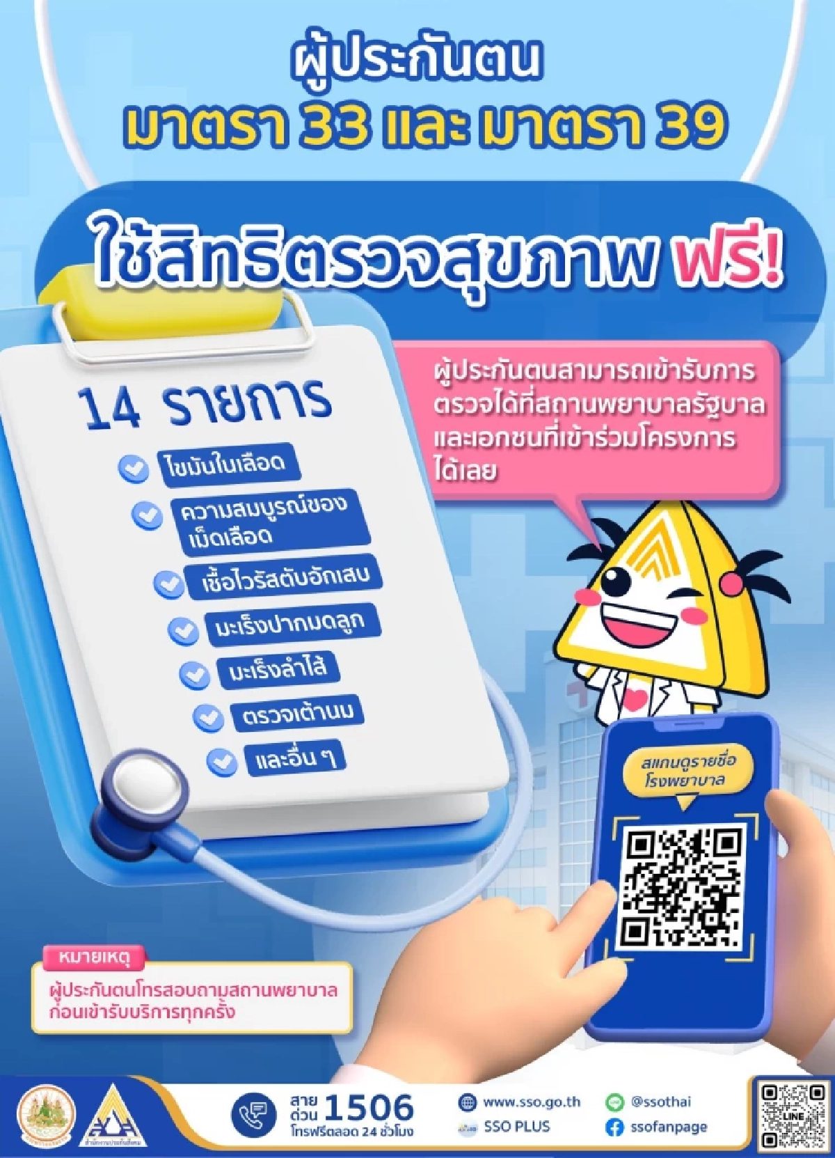 ประกันสังคม ม.33 ม.39 เช็กสิทธิด่วน ตรวจสุขภาพฟรี 14 รายการ