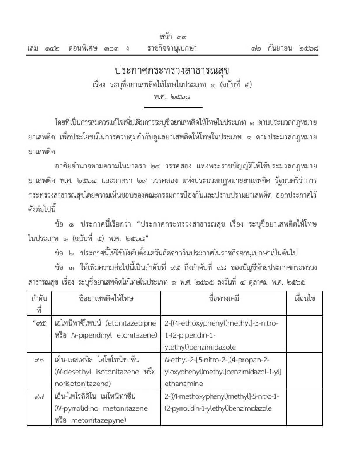 ราชกิจจาฯประกาศ เพิ่มชื่อยาเสพติดให้โทษในประเภท 1 อีก 4 รายการ