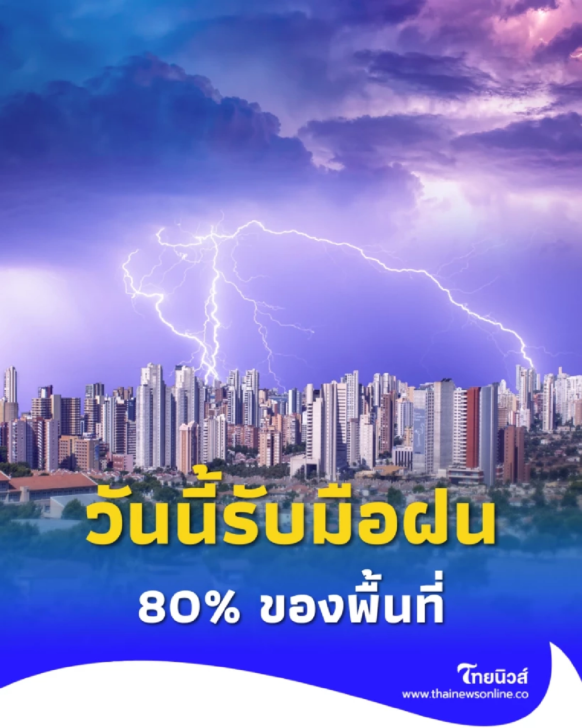 พยากรณ์อากาศวันนี้ รับมือฝนตกหนักหลายจังหวัด 80% ของพื้นที่ เตือนน้ำท่วมฉับพลัน