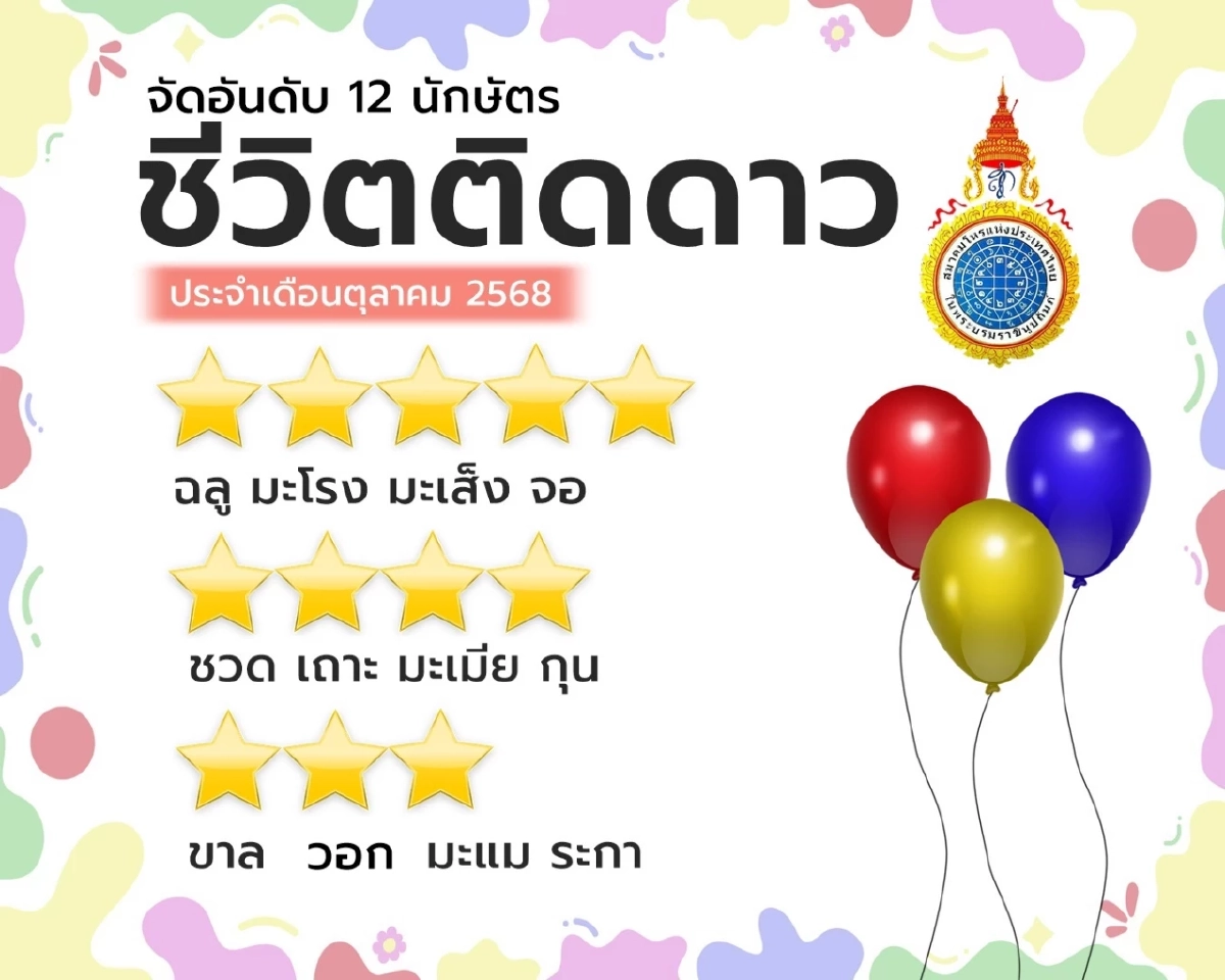 เปิดคำทำนาย 4 นักษัตร ดวงดีระดับ 5 ดาว ประจำเดือนตุลาคม 2568