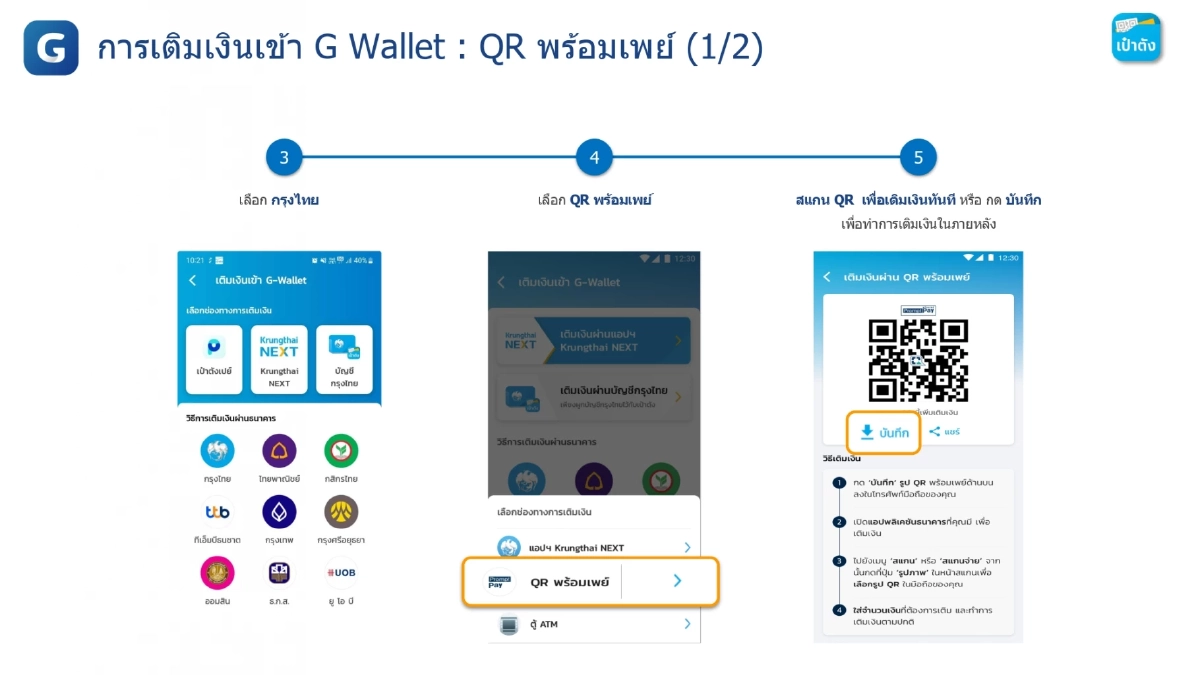 คนละครึ่งพลัส วิธีเติมเงินเข้า G Wallet บนแอปฯ เป๋าตัง ใช้จ่าย 29 ต.ค.นี้