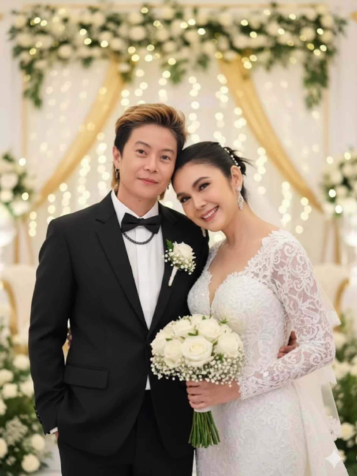 แฟนคลับฮือฮา "ฝน ธนสุนทร" สวมชุดเจ้าสาวโพสต์หวานภาพคู่