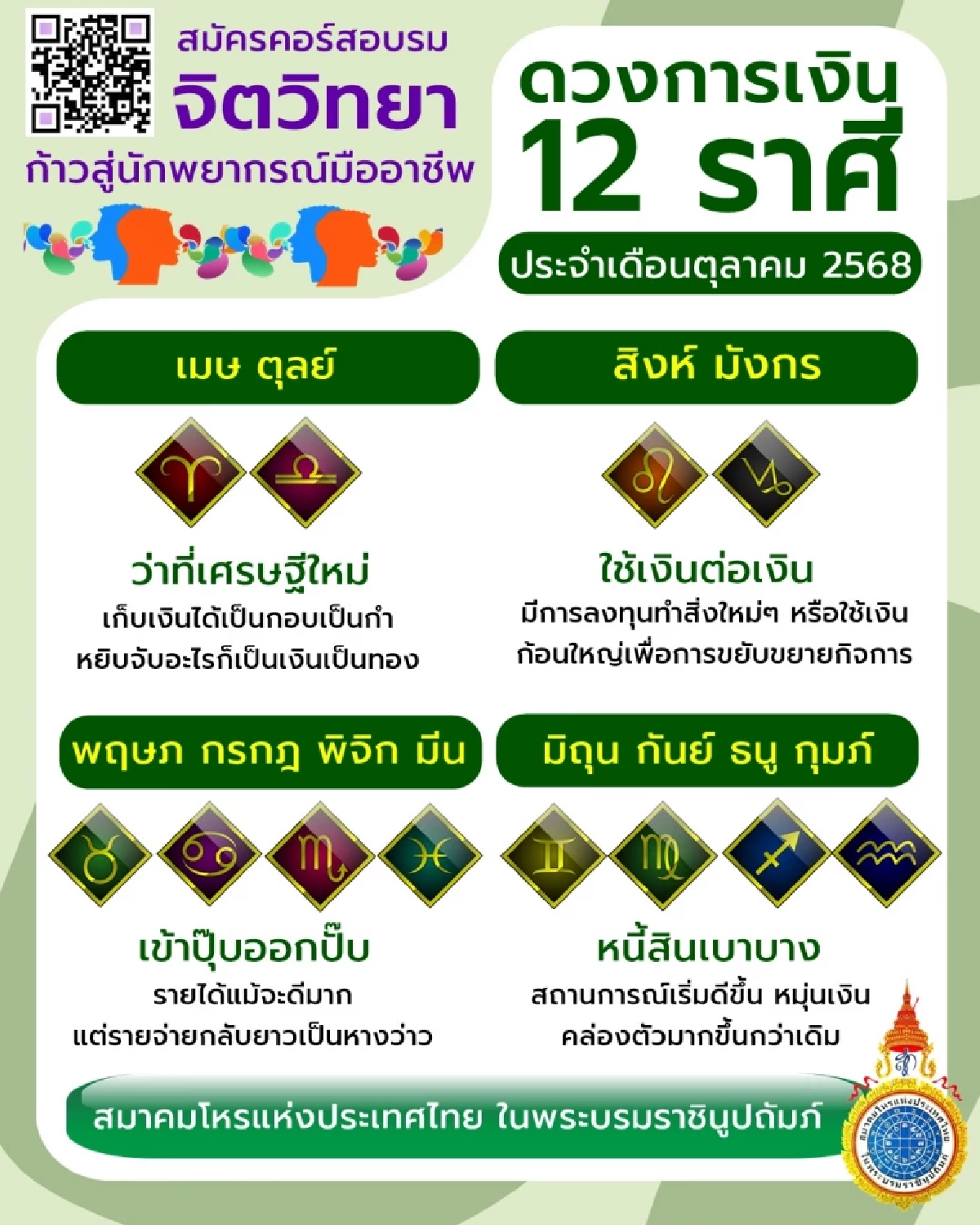 พบ 2 ราศี ดวงการเงิน เดือนต.ค.68 มีเกณฑ์เป็นว่าที่เศรษฐีใหม่