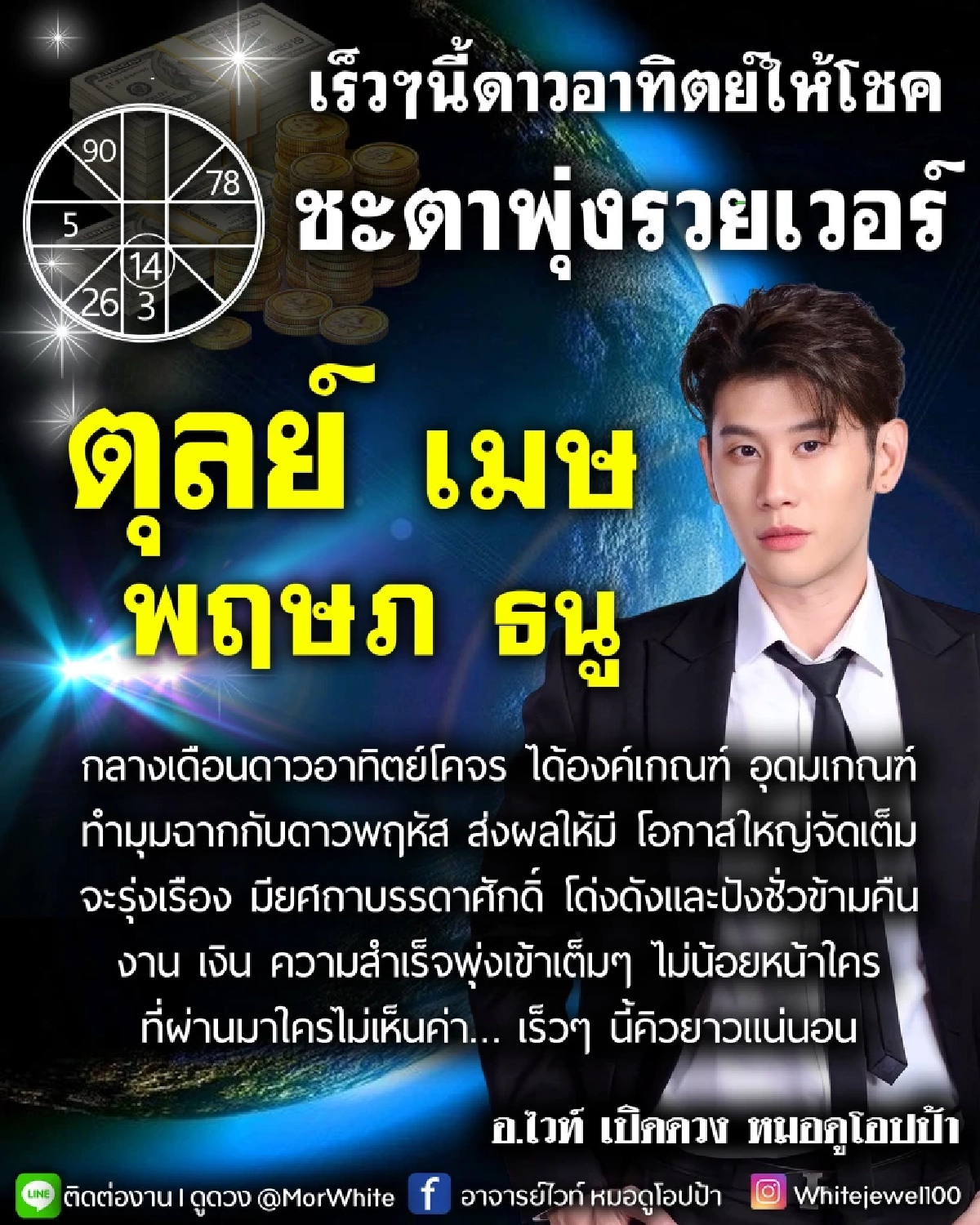 หมอไวท์ เคาะ 4 ราศี ดาวอาทิตย์ย้ายให้โชค ชะตาพุ่งรวยเวอร์