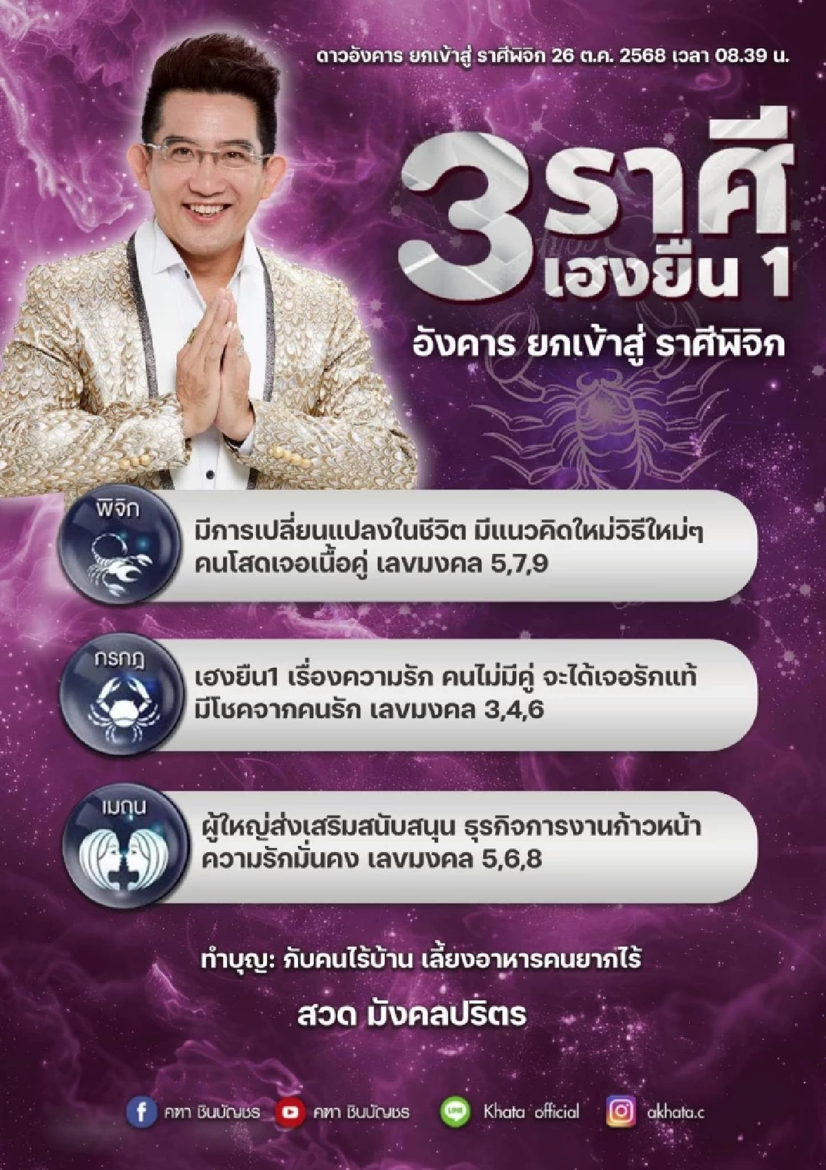 3 ราศี เฮงยืนหนึ่ง อ.คฑา ชี้ดาวอังคารย้าย ดวงเปลี่ยน มีโชค