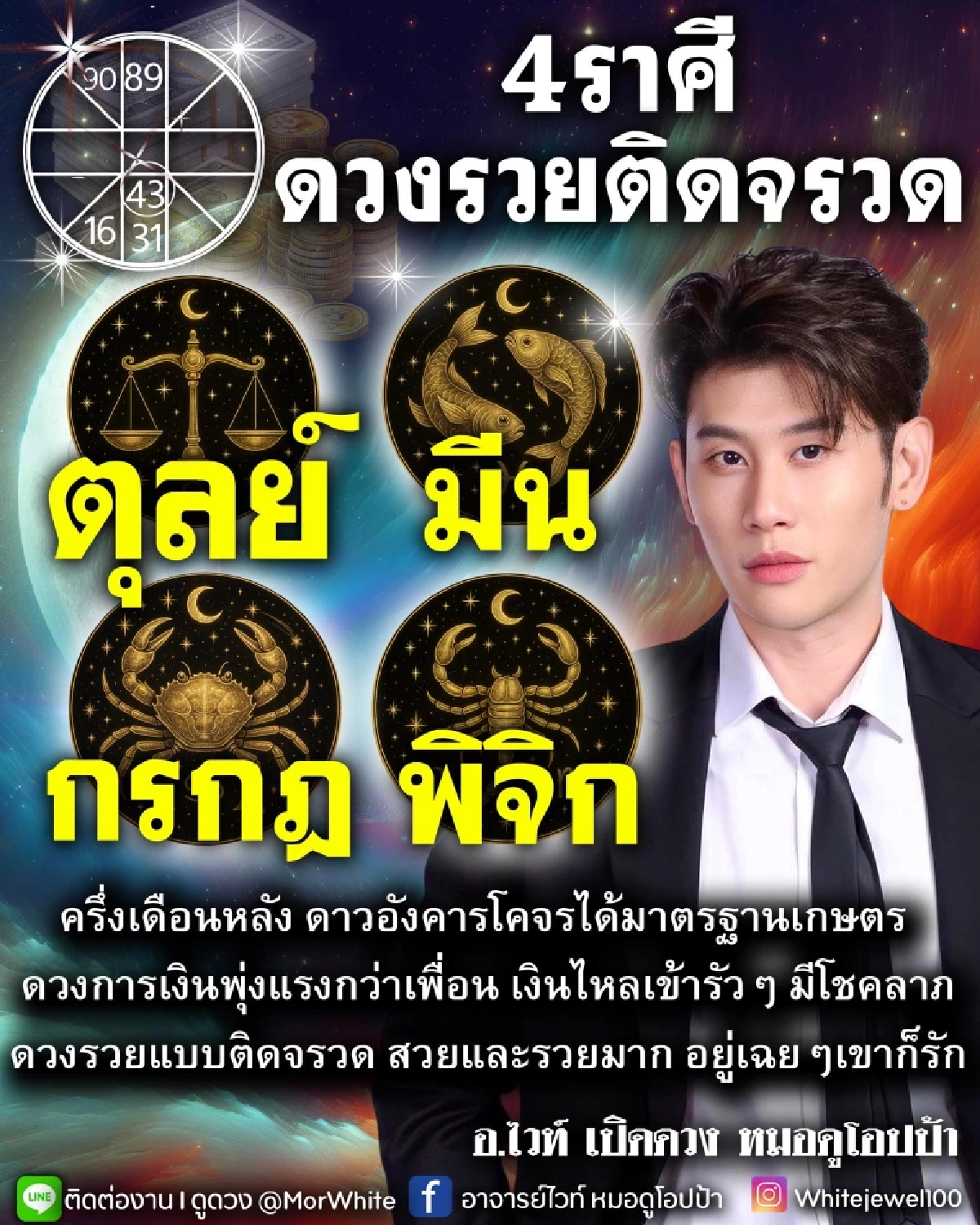 หมอไวท์ เคาะ 4 ราศี รวยติดจรวด ครึ่งเดือนหลังมีโชค เงินเข้ารัว ๆ