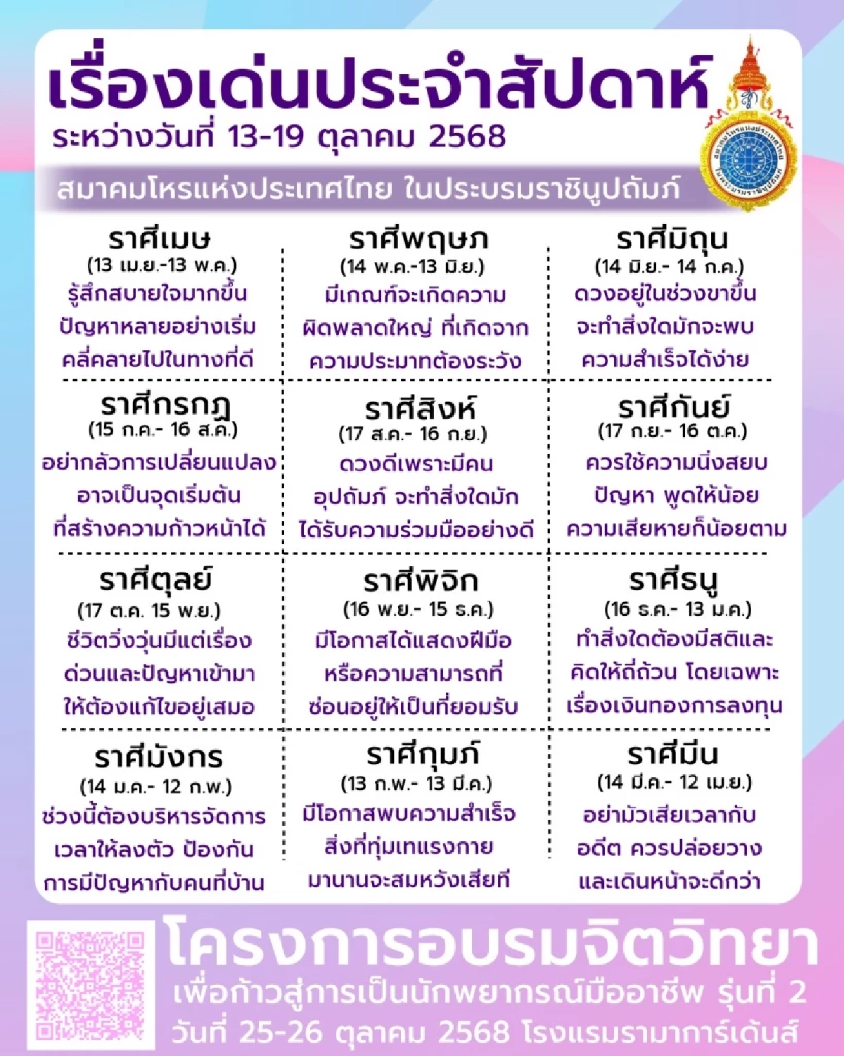 เปิดดวงเด่น 12 ราศี ประจำสัปดาห์นี้ พบราศีสุดปัง และราศีต้องระวัง