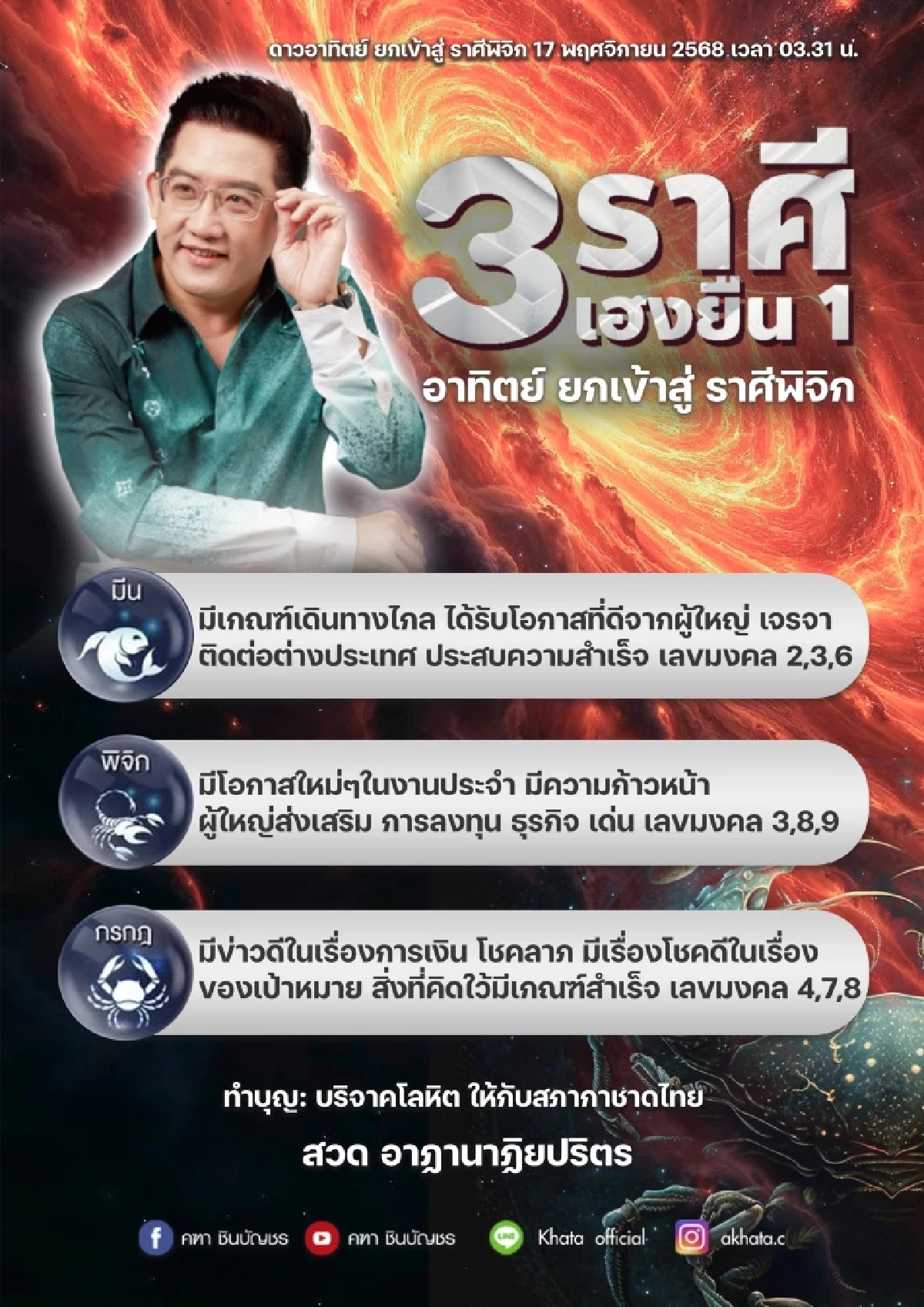 3 ราศี เฮงยืนหนึ่ง อ.คฑา ชี้ดาวอาทิตย์ย้าย มีข่าวดีเรื่องเงิน โชคลาภ