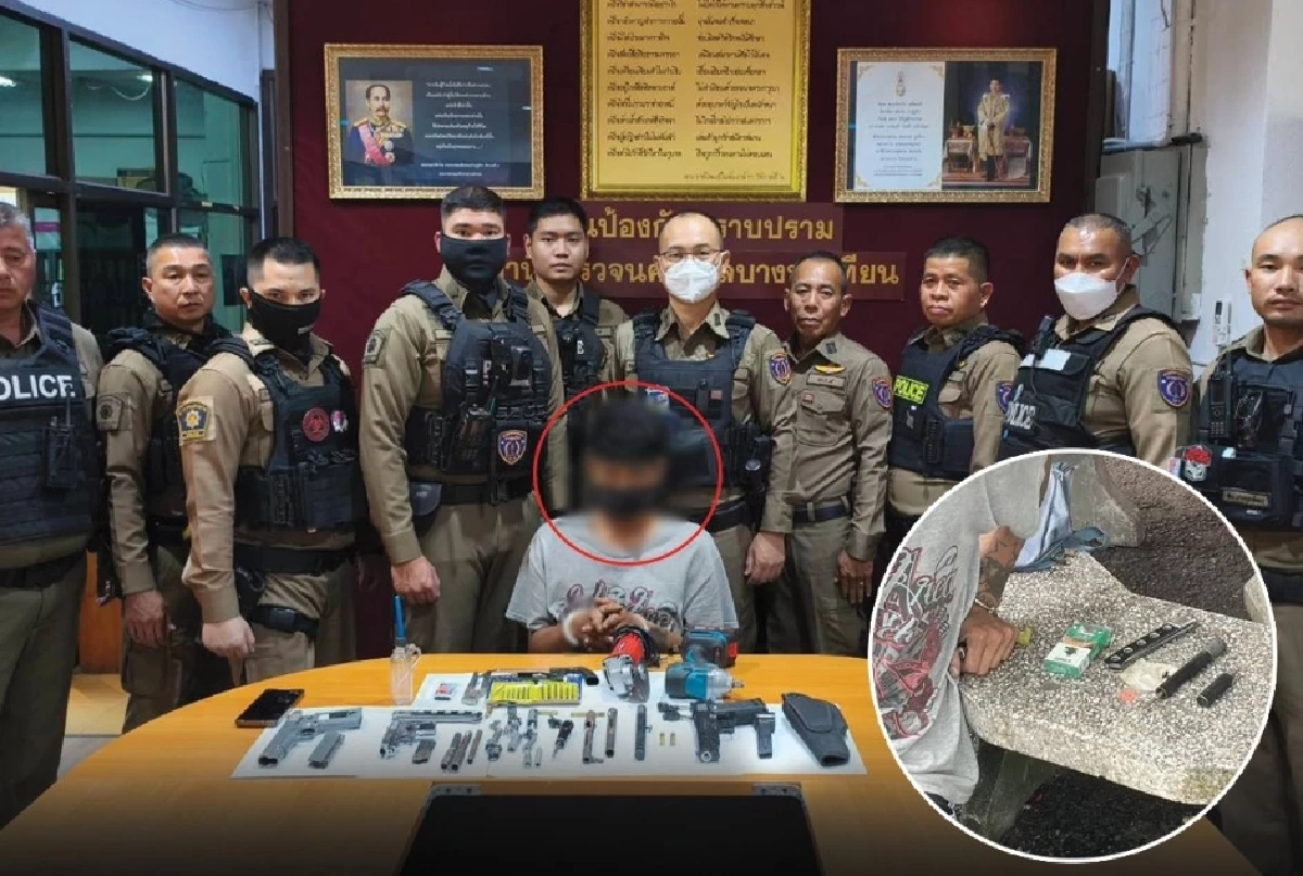 รวบหนุ่มครอบครองปืนไทยประดิษฐ์ พร้อมอุปกรณ์ประกอบปืนเอง