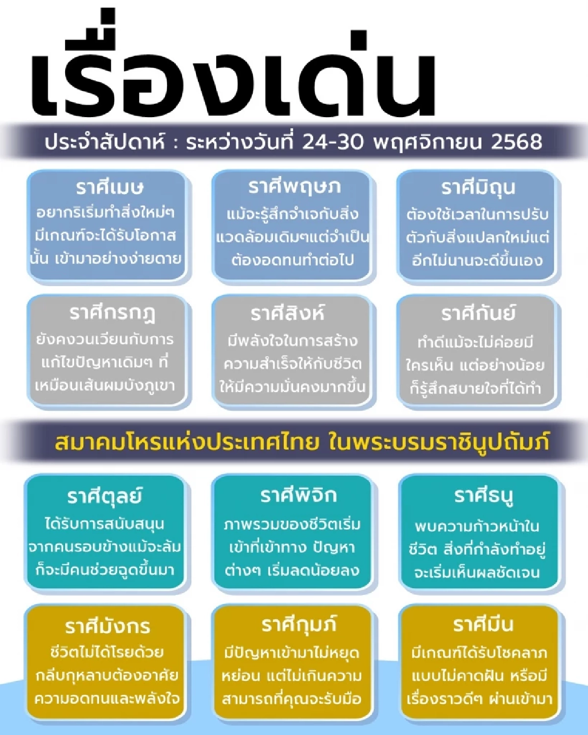 เปิดดวงเด่น 12 ราศี ประจำสัปดาห์นี้ พบราศีสุดปัง และราศีต้องระวัง