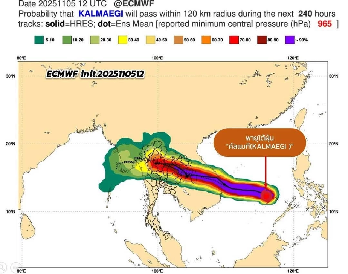 กรมอุตุฯ อัพเดตเส้นทาง &quot;พายุคัลแมกี&quot; เข้าเวียดนามก่อนอ่อนกำลังปกคลุมไทย