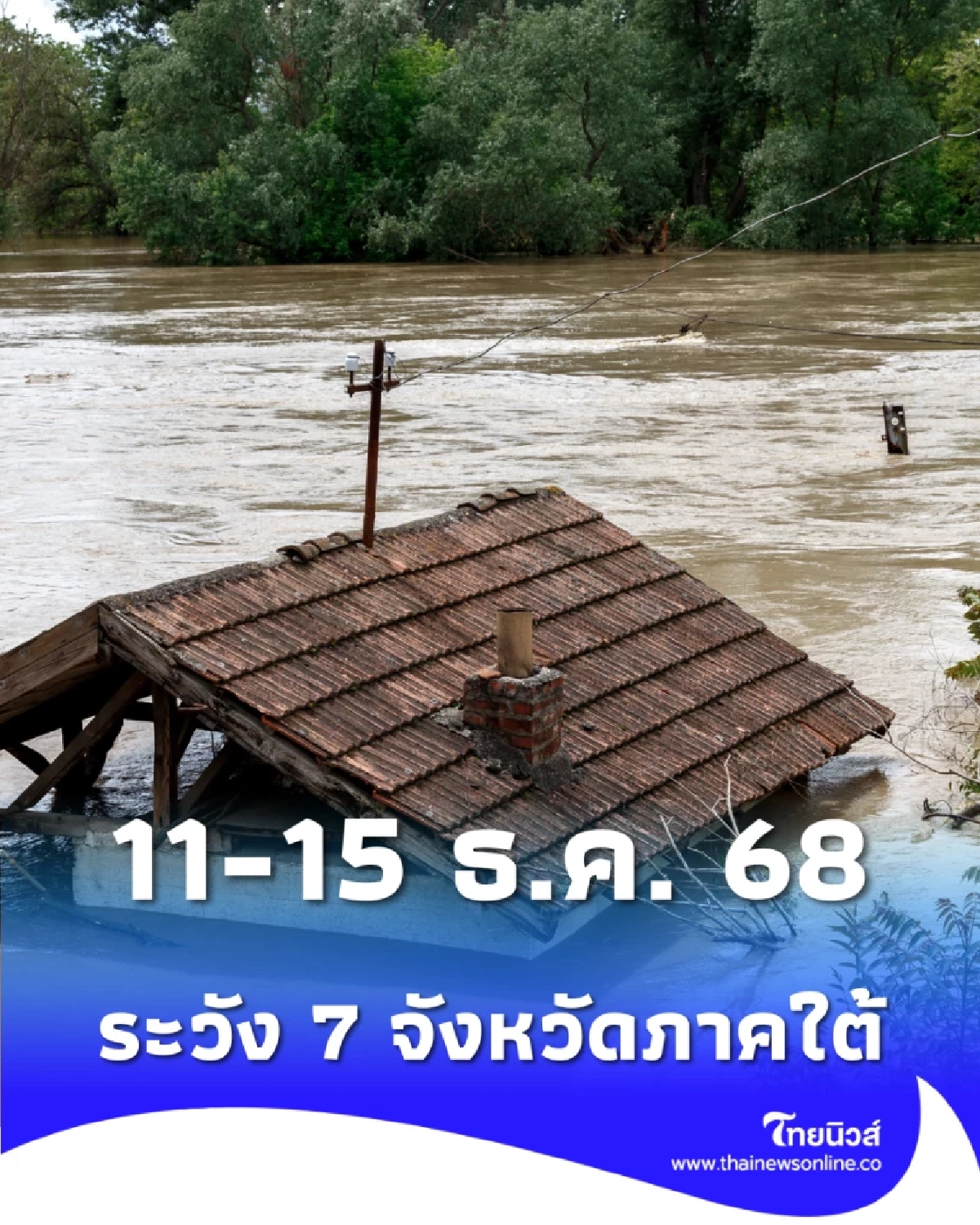  7 จังหวัดภาคใต้ เสี่ยง น้ำป่าไหลหลาก-น้ำท่วมขังหนัก 11-15 ธันวาคมนี้