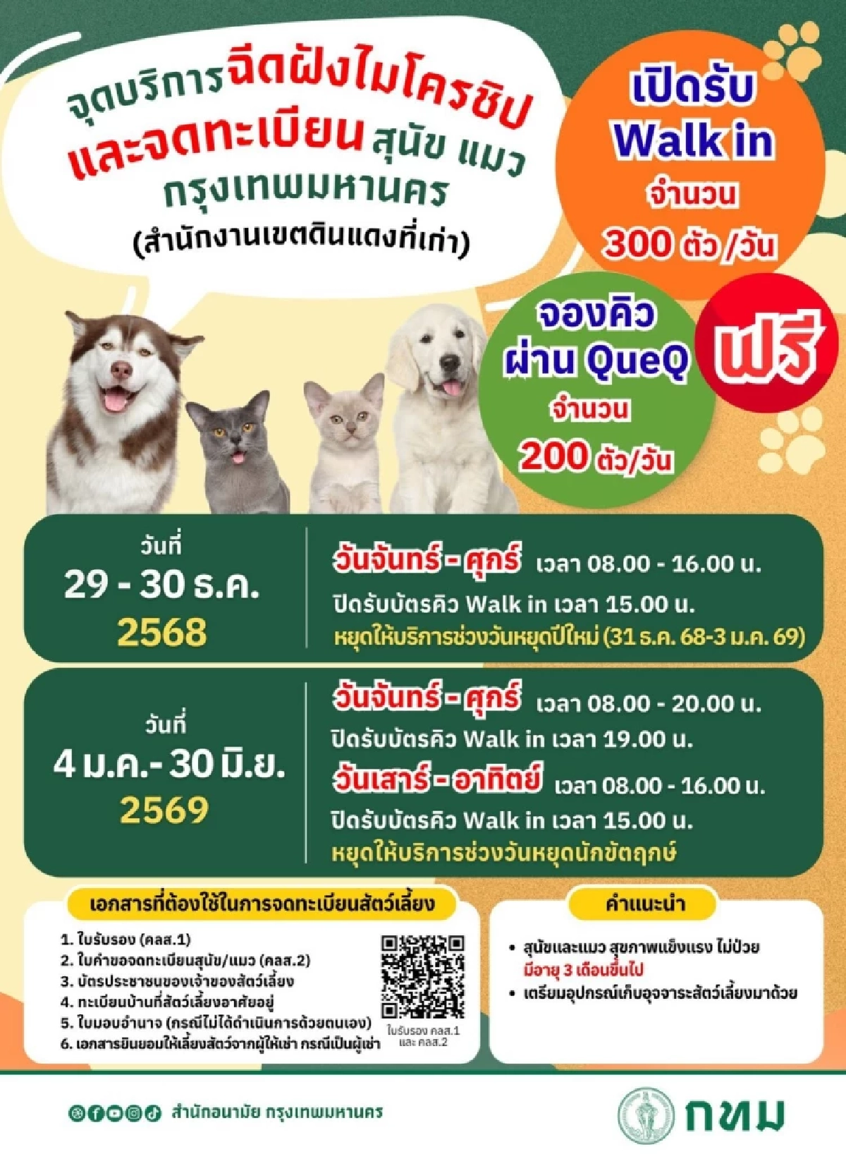 คนรักหมาแมวห้ามพลาด! กทม. เปิดจองคิวฝังไมโครชิปสัตว์เลี้ยงฟรี