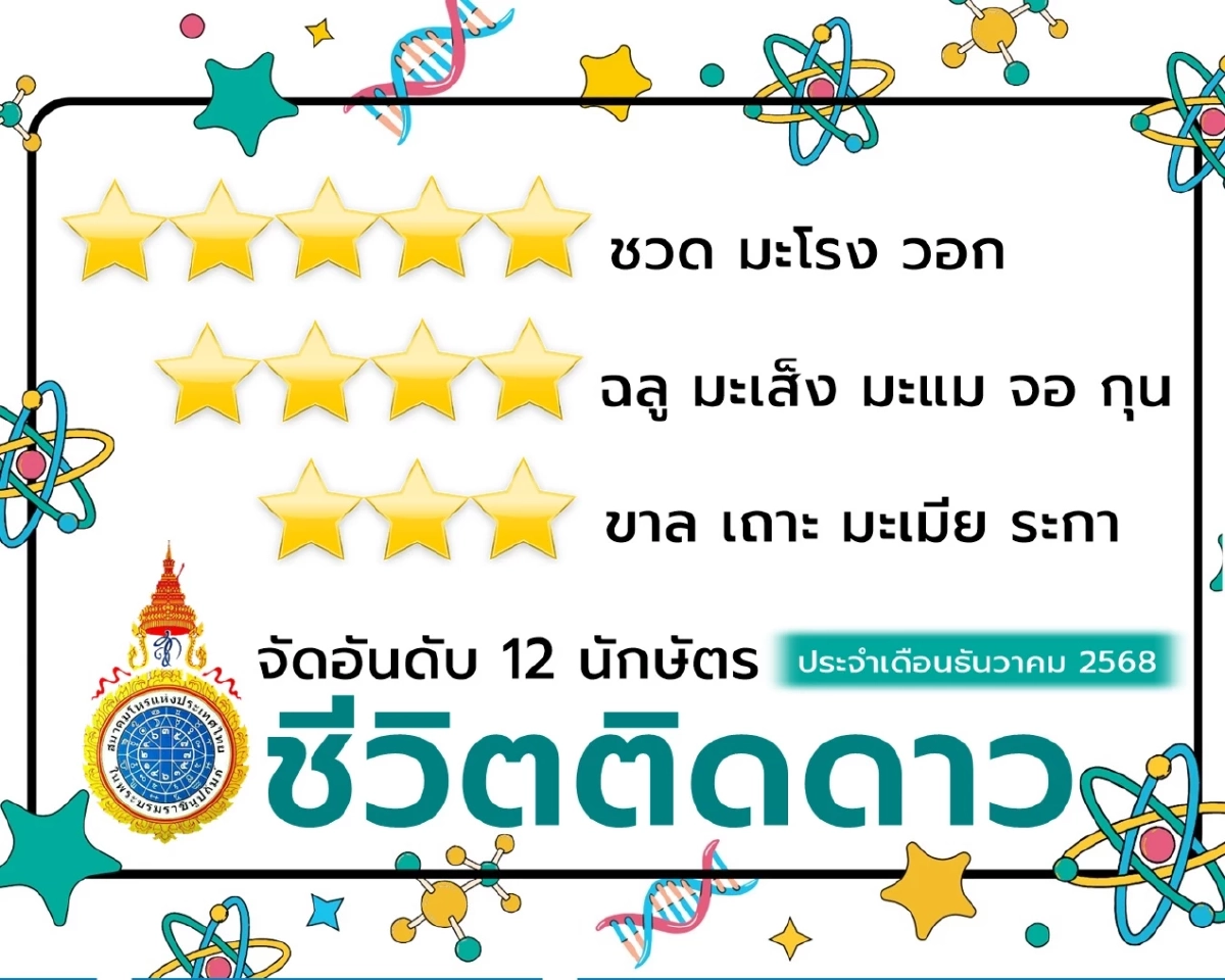 เปิดอันดับชีวิตติดดาว ชาว 12 นักษัตร เดือนธ.ค.68 ปีไหนดวงดีที่สุด