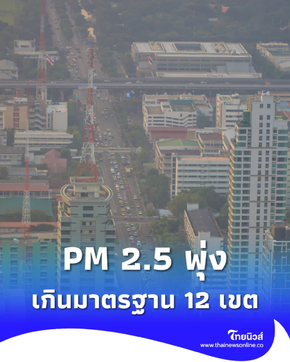 กทม. ฝุ่น PM2.5 พุ่งเกินมาตรฐาน 12 เขต ฝุ่นพุ่งวิกฤตสีส้ม